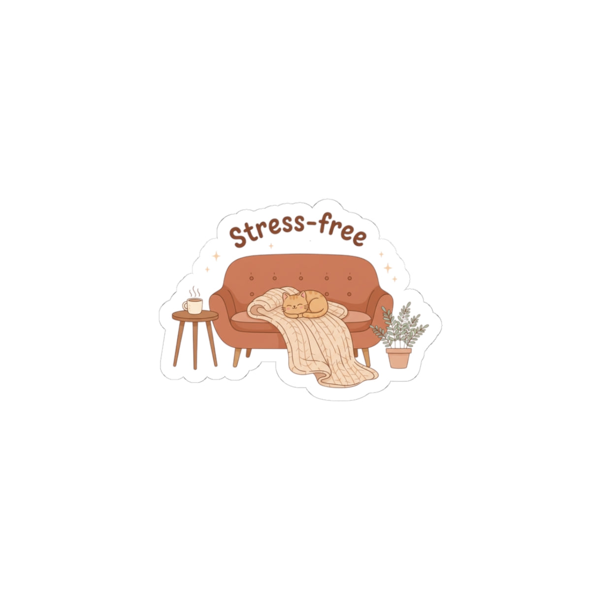 Stress-Free Couch Sticker | cozy night art, hygge vibes
