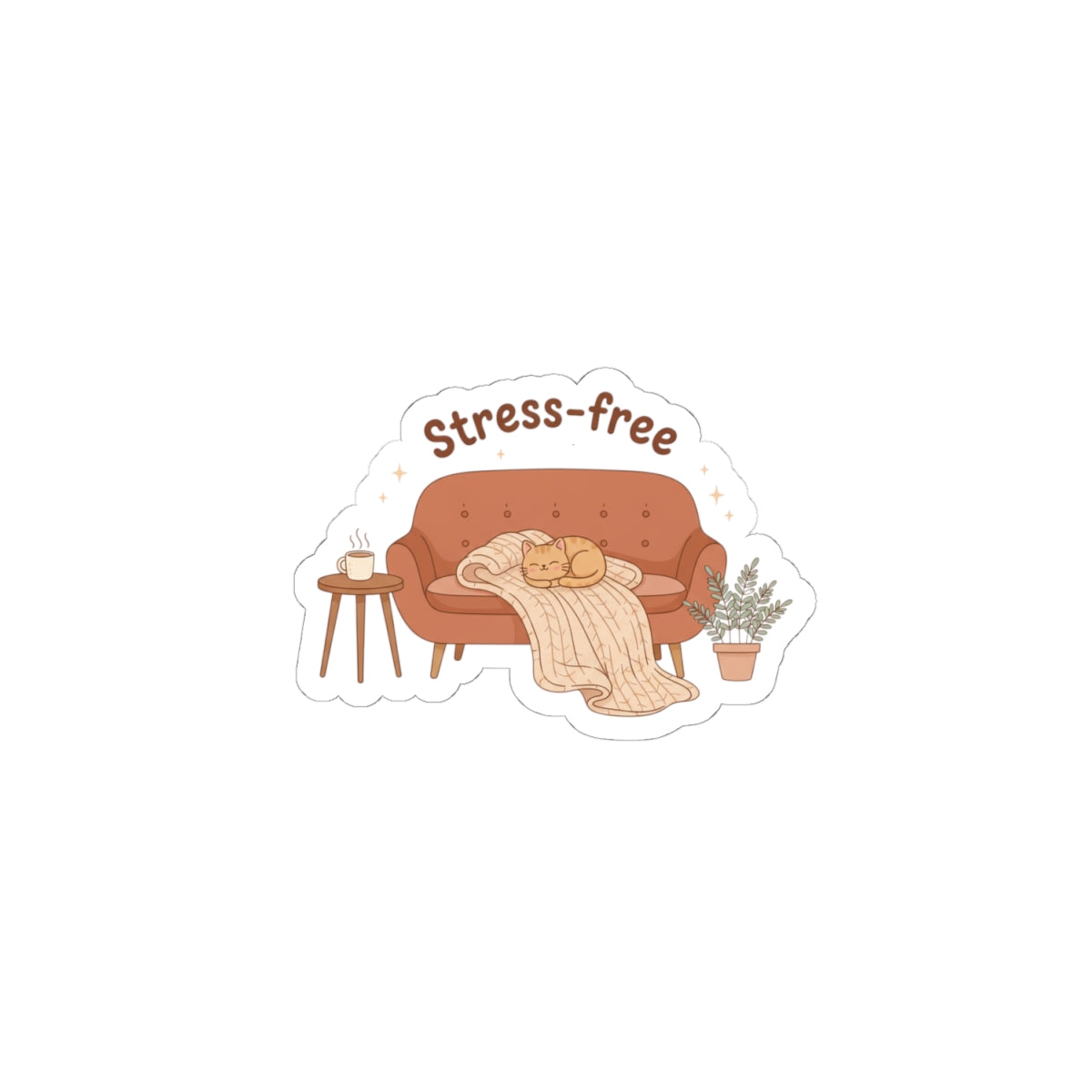 Stress-Free Couch Sticker | cozy night art, hygge vibes