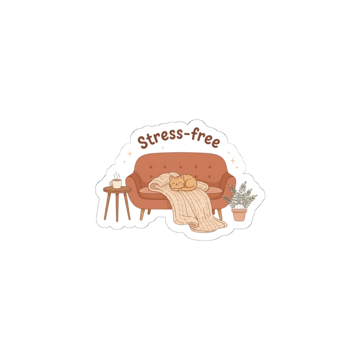 Stress-Free Couch Sticker | cozy night art, hygge vibes